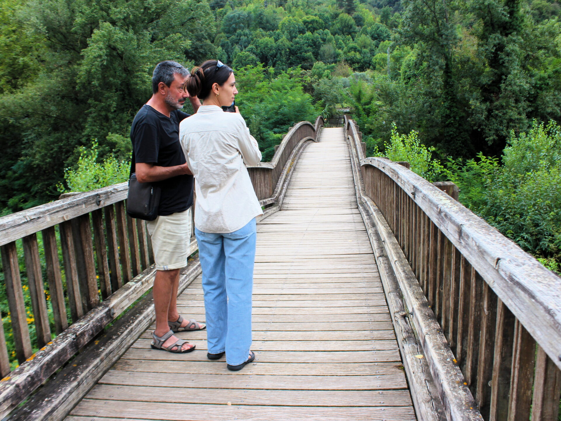 Puente-pasarela de madera de Castelfollit de la Roca