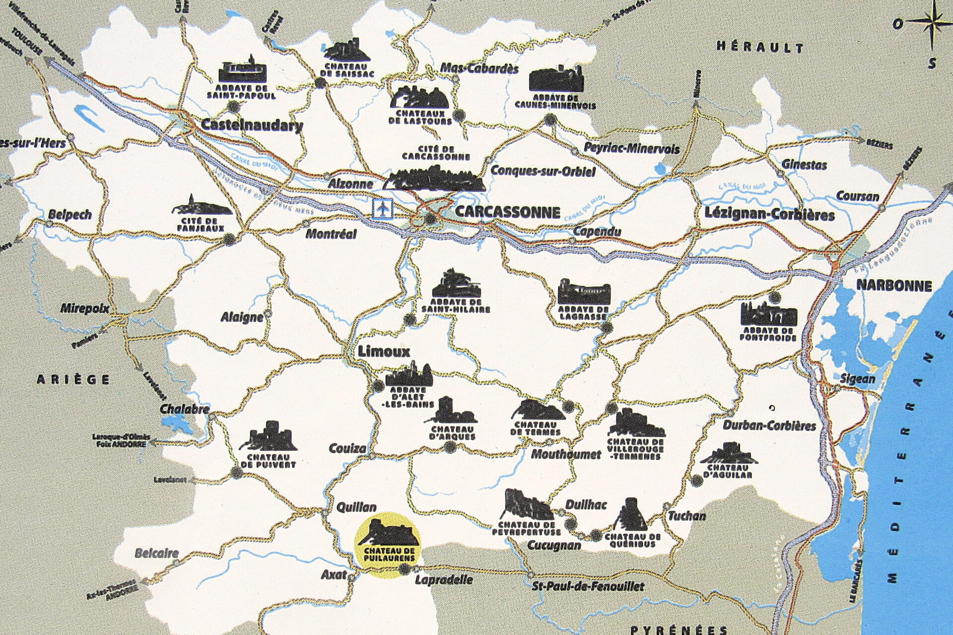 Mapa de la ruta Castillos Cátaros.